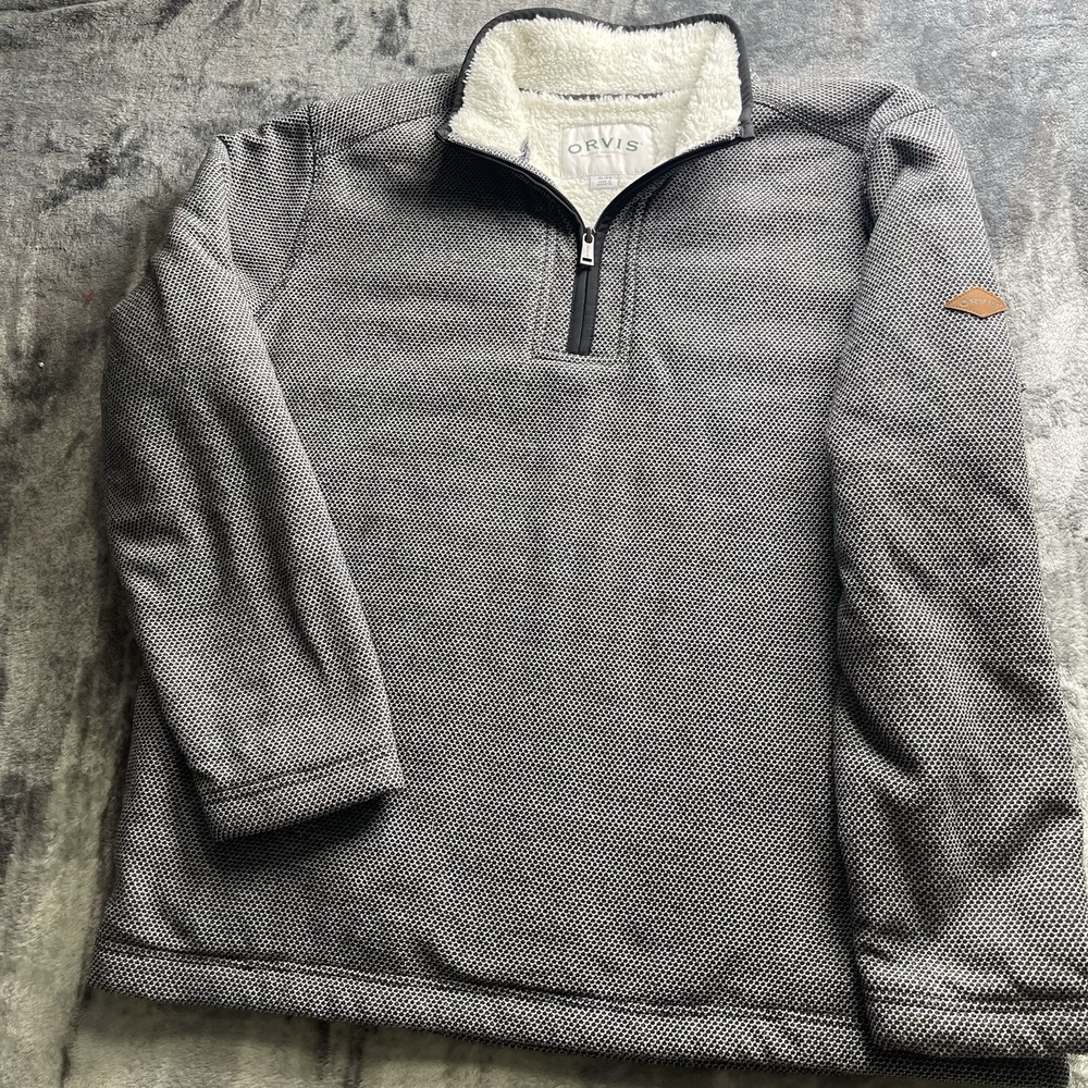 Orvis Sherpa Lined 1/4 Zip Fleece Gray Men's Size XL Pullover Jacket Outdoors